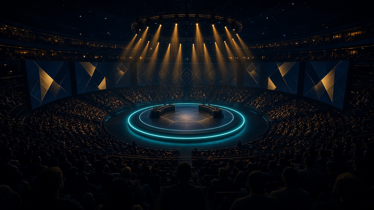 Scène circulaire d'esport vue depuis les gradins